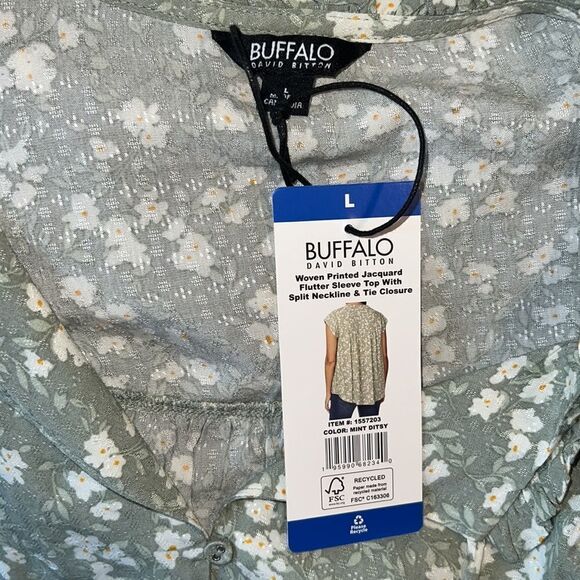 BUFFALO DAVID BITTON Mint Ditsy Floral Jaquan’s Flutter Sleeve Blouse-L NWT - Picture 8 of 10